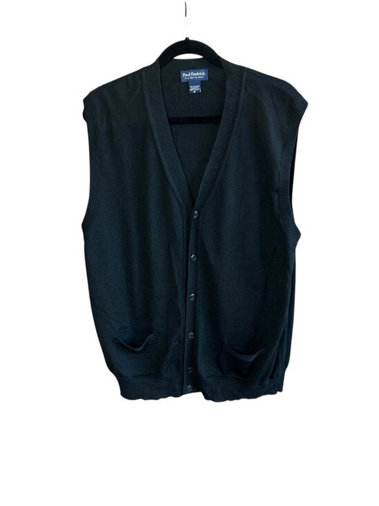 Paul Fredrick Men's Black Merino Wool Cardigan Sweater Vest Size XL - Picture 1 of 6